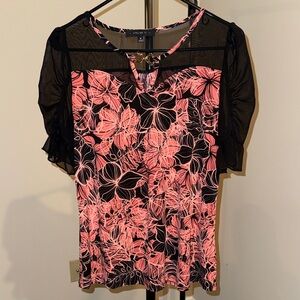 Elegant Black and Pink Floral Blouse